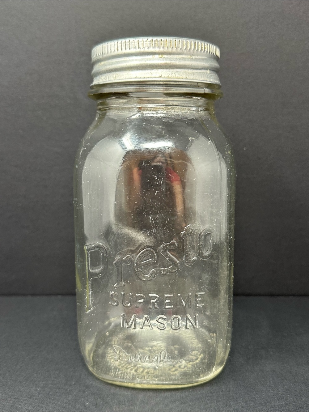 Vintage Presto Supreme Mason Jar Zinc Cap w/ Glass Lid Insert Owens-Illinois Co.